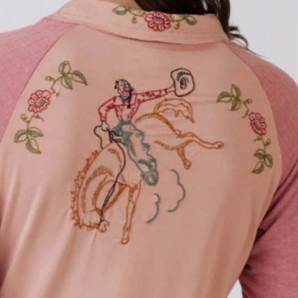 Double D Ranch Tops - Double D Ranch Get Aholt tee embellished embroidered bucking bronc RTL $205 NWT